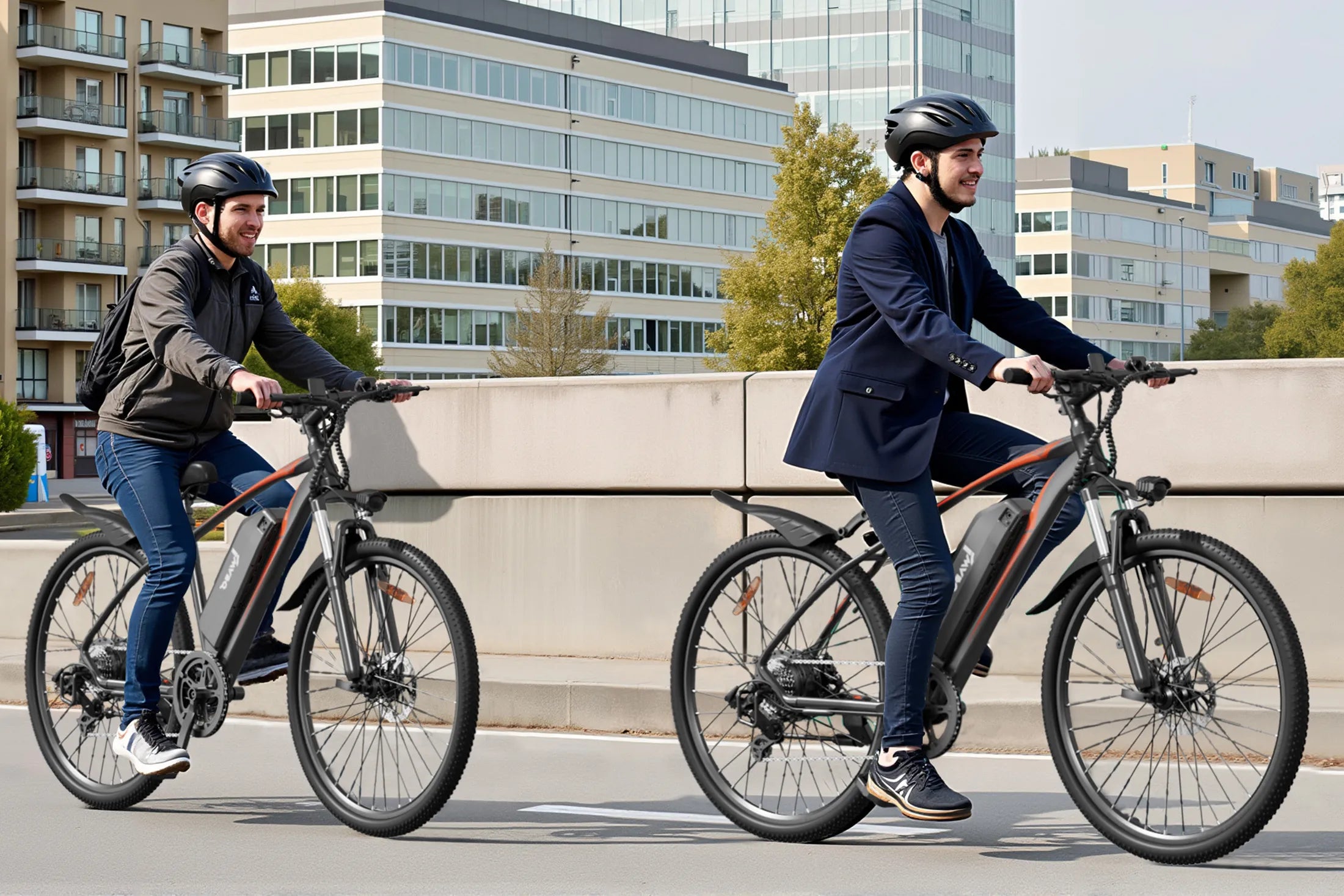 Two_men_ride_Electric-Bike-IWAFO-IE3_to_work
