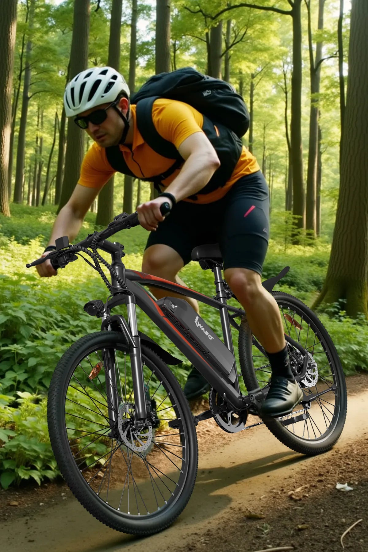 A_man_was_riding_an_Electric-Bike-IWAFO-IE3_through_the_jungle
